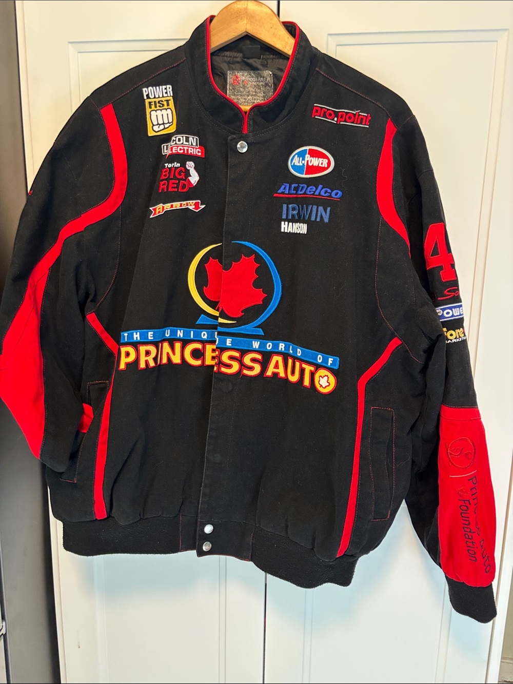 Vintage Black and Red Racing Patch Bomber Jacket - Vintage